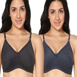 IN CARE Black & Navy Cotton T-Shirt Bras - Pack Of 2-image-108