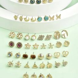 Zaveri Pearls Set of 25 Gold Tone Contemporary Studs Earrings-ZPFK15136-98