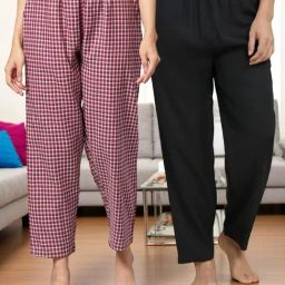 Kryptic Black & Maroon Cotton Relaxed Fit Printed Lounge Pants - Pack of 2-image-78