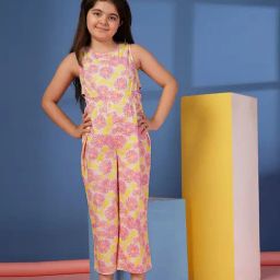 Budding Bees Girls Pink Cotton Regular Fit Printed Jumpsuit-image-98