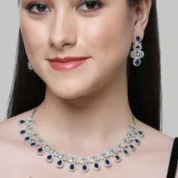 Karatcart Silver-Plated Blue Cubic Zirconia Necklace Set for Women image 1