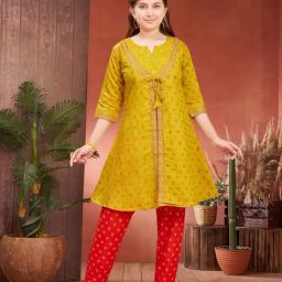 Aarika Girls Yellow Printed Kurti Set-image-6