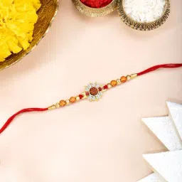 Peora Golden Elegant Rakhi for Brother Bhaiya Crystal & Beads Studded with Roli Chawal Greeting Card-picture-45