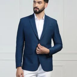 TAHVO Blue Regular Fit Self Design Corduroy Blazer-image-17