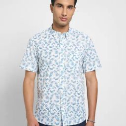 Indus Route By Pantaloons White Cotton Regular Fit Floral Print Shirt-image-68