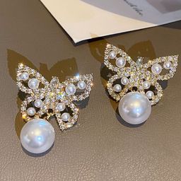 DIVASTRI Gold-Plated Artificial Stones Studded & Pearls Beaded Korean Quirky Drop Earrings image 3