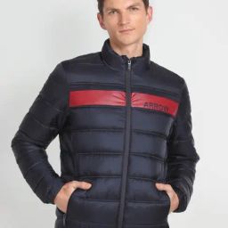 Arrow Sport Navy Regular Fit Colour Block Quilted Jacket-image-28