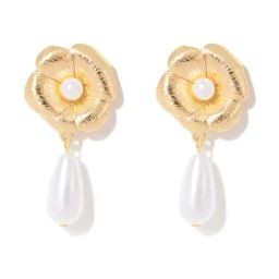 Forever New Pearl & Gold Jessica Flower Pearl Drop Earring-31