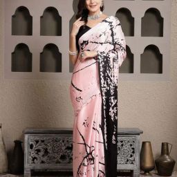 Stylum Pink Printed Saree with Unstitched Blouse-picture-5