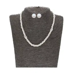 Sri Jagdamba Pearls 3 Line Pearl White Alloy Necklace Set-26