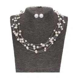 Sri Jagdamba Pearls Pearl White Alloy Necklace Set-30