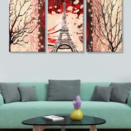 999Store Brown Textured Eiffel Tower with Tree Art 3 Frame Canvas Paintings-21