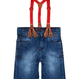 Tales & Stories Kids Blue Washed Shorts with Suspender-image-3