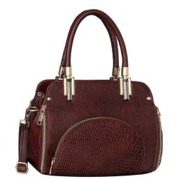 HiLEDER Brown Textured Medium Satchel Handbag-image-41
