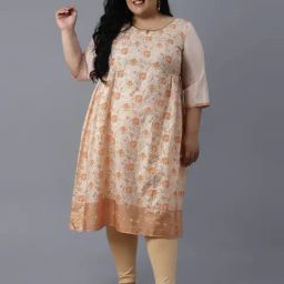 Aurelia Peach Printed A Line Kurta-image-69