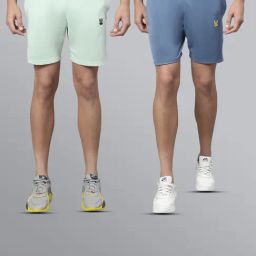 Vimal Jonney Pista Green & Blue Regular Fit Lounge Shorts - Pack of 2-image-58