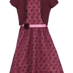 Cutecumber Kids Maroon Self Design Dress with Shrug-image-95