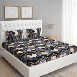 Romee Floral Off White & Brown 144 TC Cotton Queen Sized Bed Sheet with 2 Pillow Covers-image-26