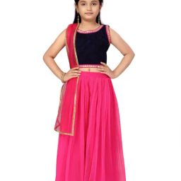 Aarika Kids Navy & Rani Pink Solid Top, Palazzo with Dupatta-image-76