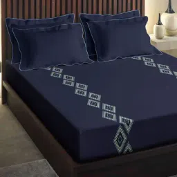 DDECOR Live beautiful Geometric Midnight Blue 180 TC Cotton King Bed Sheet with 2 Pillow Covers-image-88