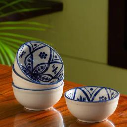 ExclusiveLane Moroccan Floral Hand-painted Studio Pottery Microwave Safe Ceramic Katoris - Set of 4-image-38