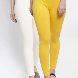 Gracit Yellow & Off-White Mid Rise Leggings - Pack Of 2-image-36