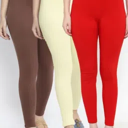Gracit Red & Brown Mid Rise Leggings - Pack Of 3-image-25
