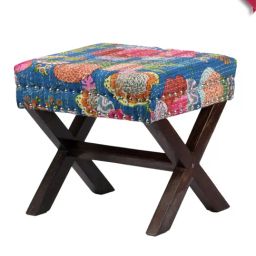 Ikiriya Rosslyn Printed Blue & Brown Wood Stool-image-92