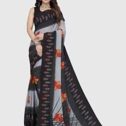 Satrani Grey & Black Printed Saree Without Unstitched Blouse Piece-image-53