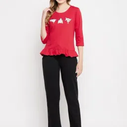 Clovia Red & Black Printed Top & Pyjama Set-picture-9
