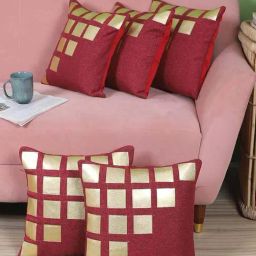 MFD HOME Furnishing Maroon & Golden Jute Cushion Cover - Set of 5-image-101