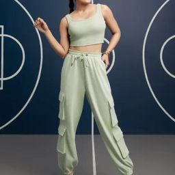 Bewakoof Light Green Crop Top With Joggers-picture-34