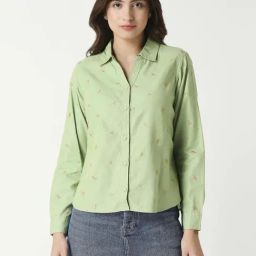 Remanika Green Cotton Embroidered Shirt-image-79