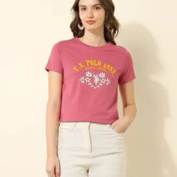 U.S. Polo Assn. Pink Cotton Regular Fit Logo Printed T-Shirt-image-77