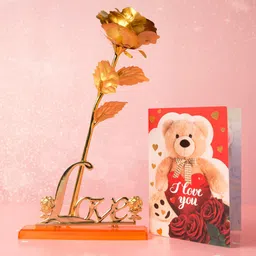 Archies Valentine Special Golden Rose With Greeting Card-image-73