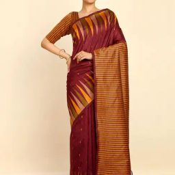 Soch Womens Maroon Tussar Geometric Print Saree With Tassels-image-1