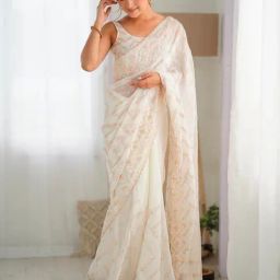 Saree Mall Beige Embellished Sarees With Unstitched Blouse-image-45