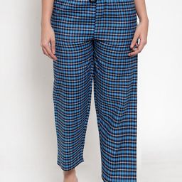Secret Wish Women Blue & Black Checked Lounge Pants-picture-2