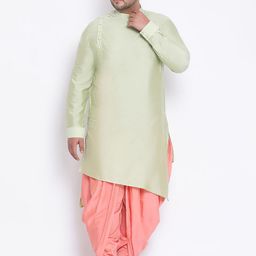 KISAH PLUS Men Green & Pink Solid Kurta with Dhoti Pants-30