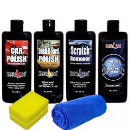Kangaroo 200 ml Each Car Polish + Dashboard Polish + Scratch Remover + Chrome Metal Polish Bottles with 2 Sponge and 1 Microfiber Towel Car Care Kit(Pack of 7)-6