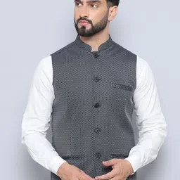 even Printed Woven Nehru Jacket-image-95