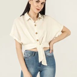 Anvi Be Yourself Off-White Tie-Up Crop Shirt-image-6