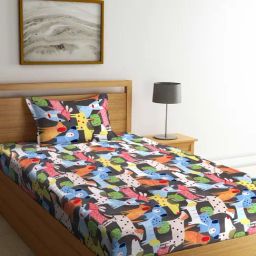 Klotthe Printed Multicolor 300 TC Cotton Blend Single Book Fold Bed Sheet with Pillow Cover-image-74