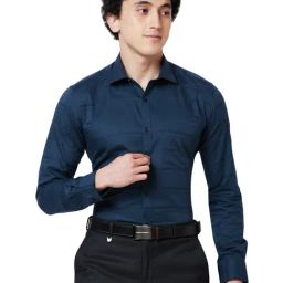 Park Avenue Blue Cotton Slim Fit Striped Shirt-image-26
