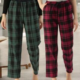 Kryptic Maroon & Green Cotton Relaxed Fit Printed Lounge Pants - Pack of 2-image-80