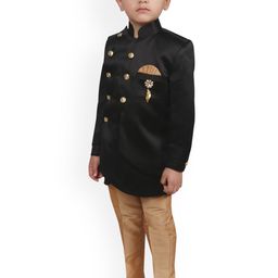 SG YUVRAJ Boys Black & Brown Sherwani Set image 4
