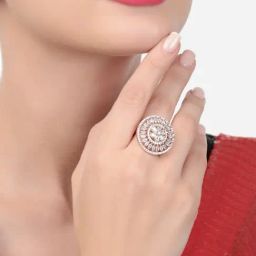 Zaveri Pearls Rose Gold Dazzling Cubic Zirconia Party Bling Statement Brass Ring-ZPFK16098-10
