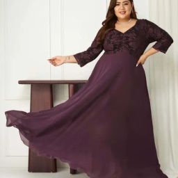 Miss Chase A+ Purple Self Design A-Line Dress-image-17