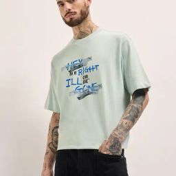 The Bear House Green Cotton Oversized Graphic T-Shirt-image-17