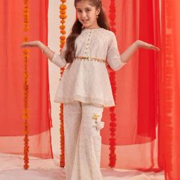 Pspeaches Girls White Georgette Regular Fit Printed Kurta Set-picture-30